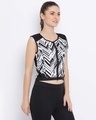 Shop Comfort Fit Active Geometric Print Crop Top With Full Front Zip In Black & White-Design
