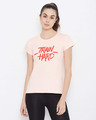Shop Comfort Fit Active Text Print T-Shirt In Peach Cotton Rich-Front