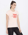 Shop Comfort Fit Active Text Print T-Shirt In Peach Cotton Rich-Design
