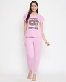 Shop Cotton Chest Printed T Shirt And Basic Pyjama Set-Front