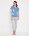 Shop Cotton Graphic Print Top & Basic Pyjama Set   Blue & Grey-Front