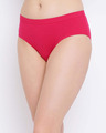 Shop Cotton Mid Waist Hipster Panty With Inner Elastic In Pink-Full
