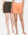 Shop Pack of 2 Women's Orange & Green Cotton Chic Basic Boxer Shorts-Front