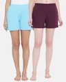 Shop Pack of 2 Women's Purple & Blue Cotton Chic Basic Boxer Shorts-Front