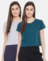 Shop Pack of 2 Cotton Chic Basic Cropped Sleep T-shirt - Blue & Grey-Front