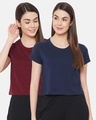 Shop Pack of 2 Women's Cotton Chic Basic Cropped Sleep T-shirt - Blue & Maroon-Front