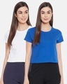 Shop Pack of 2 Cotton Chic Basic Cropped Sleep T-shirt - White & Blue-Front