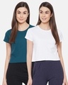 Shop Pack of 2 Women's Cotton Chic Basic Cropped Sleep T-shirt - White & Blue-Front