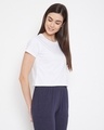 Shop Pack of 2 Women's Cotton Chic Basic Cropped Sleep T-shirt - White & Blue-Design