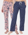 Shop Cotton Pack Of 2 Floral Print Pyjama Pants   Blue & Pink