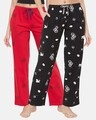 Shop Pack of 2 Women Black & Pink Heart Printed Pyjamas-Front