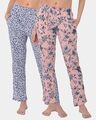 Shop Pack of 2 Women Blue & Pink Pretty Florals Pyjamas-Front