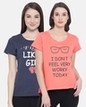Shop Pack of 2 Cotton Print Me Pretty T-shirt - Pink & Blue-Front
