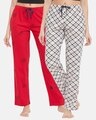 Shop Pack of 2 Women Pink & Beige Printed Pyjamas-Front