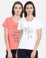 Shop Pack of 2 Cotton Printed T-shirt - White & Pink-Front