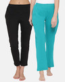 Shop Pack of 2 Women's Black & Green Cotton Pyjamas With Elastic Waistband-Front