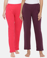 Shop Pack of 2 Women's Pink & Purple Solid Pyjamas-Front