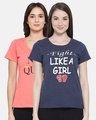 Shop Pack of 2 Cotton Text Printed Short Sleeve T-shirt - Pink & Blue-Front