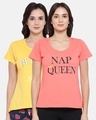 Shop Pack of 2 Cotton Text Printed Short Sleeve T-shirt - Yellow & Pink-Front