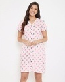 Shop Cotton Printed Button Up Short Nightdress With Pocket-Front
