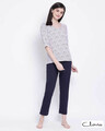 Shop Cotton Printed Top & Basic Pyjama Set-Front
