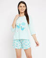 Shop Pack of 2 Women's Blue Printed Top & Shorts Set-Front