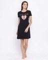 Shop Cotton Rich Heart Print Short Night Dress In Black-Front