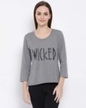 Shop Cotton Rich Text Print Full Sleeves Top In Grey-Front