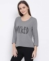 Shop Cotton Rich Text Print Full Sleeves Top In Grey-Design