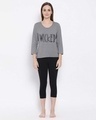 Shop Cotton Rich Text Print Full Sleeves Top In Grey