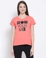 Shop Cotton Rich Text Print Top In Pink-Front