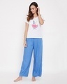 Shop Cotton Tooty Fruity Top & Wide Leg Pyjama Pants   Grey & Blue-Front