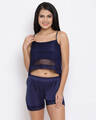 Shop Crop Top & Shorts Set With Lace In Navy Blue  Satin-Front