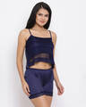 Shop Crop Top & Shorts Set With Lace In Navy Blue  Satin-Design