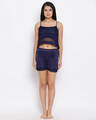 Shop Crop Top & Shorts Set With Lace In Navy Blue  Satin