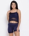 Shop Crop Top & Shorts Set With Lace In Navy Blue  Satin