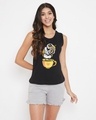 Shop Cup & Owl Print Top & Shorts In Black & Grey   100% Cotton-Front