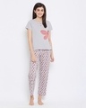 Shop Dragonfly Print Top & Pyjama In Grey   Cotton Rich-Front