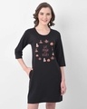 Shop Eat, Drink And Be Scary Text Print Sleep Dress In Black  100% Cotton-Front