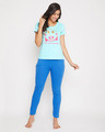 Shop Emoji Print Top In Sky Blue & Solid Pyjama In Blue-Front