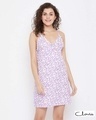 Shop Floral Print Short Night Dress In Light Pink  100% Cotton-Front