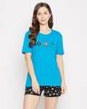 Shop Women's Blue & Black Typography Top & Shorts Set (Pack of 2)-Front
