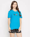 Shop Women's Blue & Black Typography Top & Shorts Set (Pack of 2)-Full