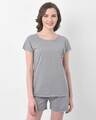 Shop Grey Cotton T Shirt & Shorts-Front