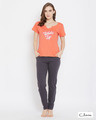 Shop Lazy Lounge Top & Pyjama In Orange & Grey   100% Cotton-Front