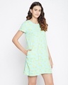 Shop Lemon Print Knee Length Short Nightdress In Cyan   Cotton-Design