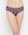 Shop Mid Waist Butterfly & Love Text Print Hipster Panty In Black   Cotton-Front
