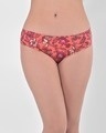 Shop Mid Waist Floral Print Hipster Panty With Inner Elastic In Orange   Cotton-Front