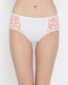 Shop Mid Waist Printed Hipster Panty In White   Cotton-Front