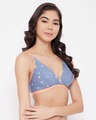 Shop Non Padded Non Wired Butterfly Print Demi Cup Plunge Bra In Blue   Cotton-Full